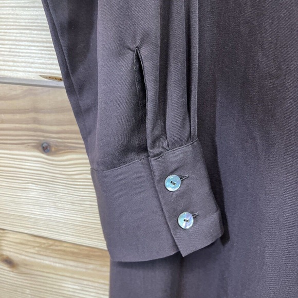 Soft Surroundings Quintessa Dress Small Brown Tencel Maxi LS Wrap V-Neck B84 - Picture 8 of 16